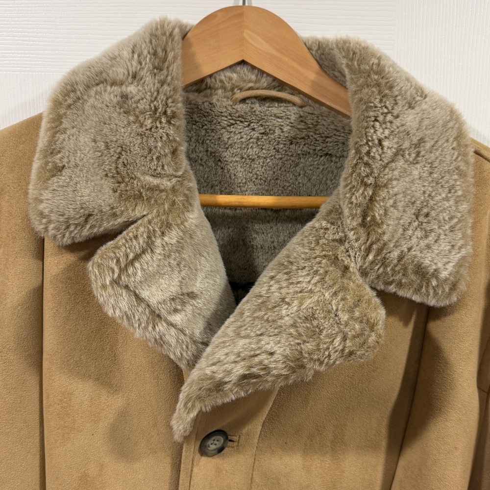 Vintage Liz Claiborne Tan Suede Faux Fur Fully Lined Military Coat
